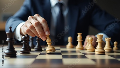 Wallpaper Mural Businessman moving chess piece on chess board game Torontodigital.ca