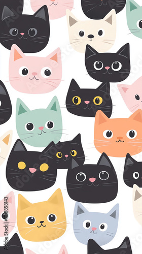 Wallpaper Mural Cartoon cats pattern in pastel colors, designed for seamless repeat on fabric or wallpaper. They form a tight layer around each other, creating a magical pattern that can be used to texturize fabrics  Torontodigital.ca