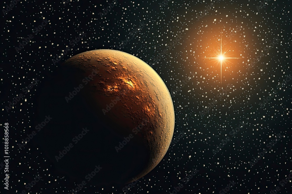 planet with sunrise on the background of stars .generative ai planet with sunrise on the background of stars .generative ai