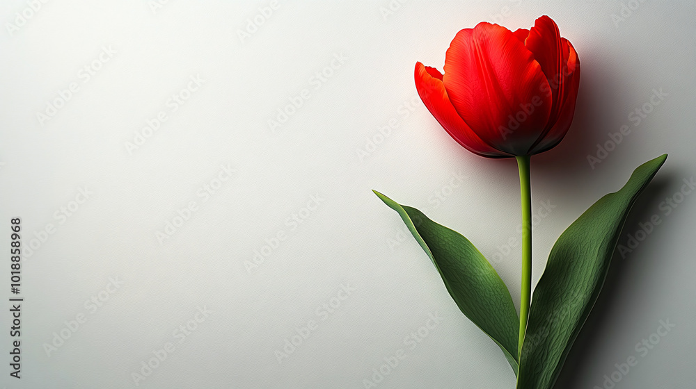 Red tulip on white background, World Parkinson's Disease Day card concept, 11 April, memory disorder awareness Red tulip on white background, World Parkinson's Disease Day card concept, 11 April, memory disorder awareness