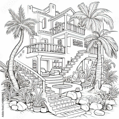 Beautiful Tiny Interior Coloring Page with 3D Render, Tiny House interiors Colouring Design for Your Corporate Books and Business Graphic Resource or Creative Project, Ai Generative