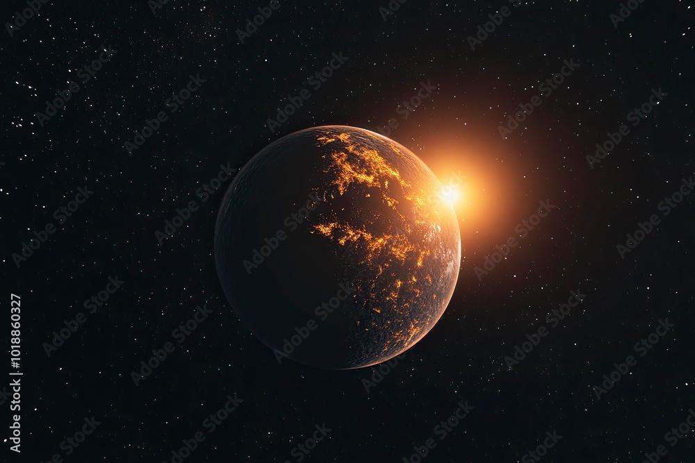 planet with sunrise on the background of stars .generative ai planet with sunrise on the background of stars .generative ai