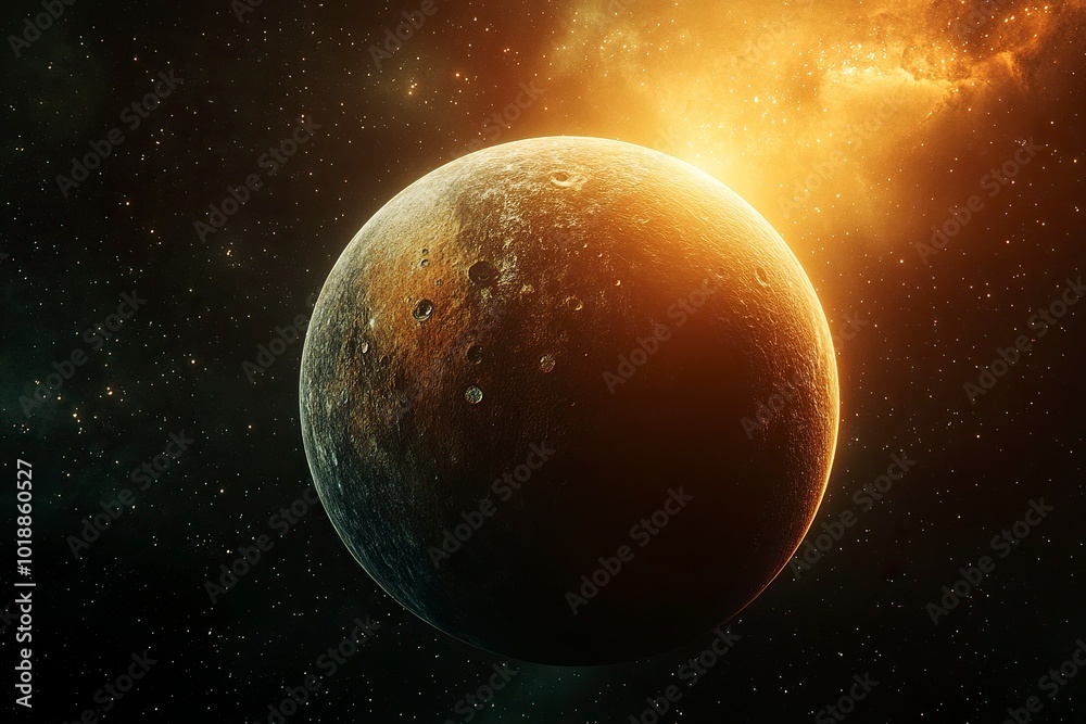 planet with sunrise on the background of stars .generative ai planet with sunrise on the background of stars .generative ai
