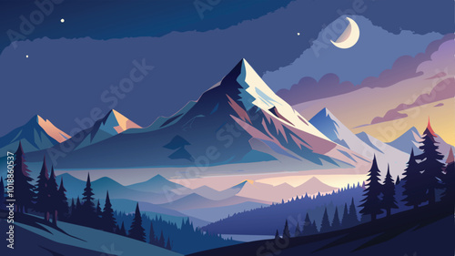 Illustration of beautiful dark blue mountain view