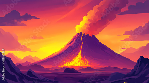 A powerfully erupting volcano. Erupting Volcano. Illustration