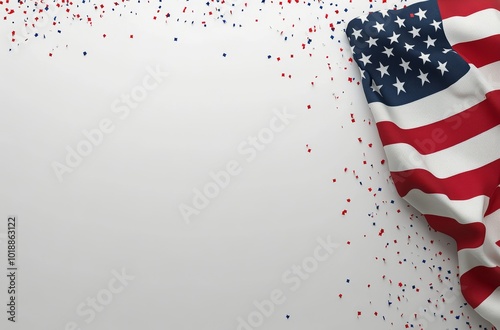 American flag draped with colorful confetti celebrating Independence Day
