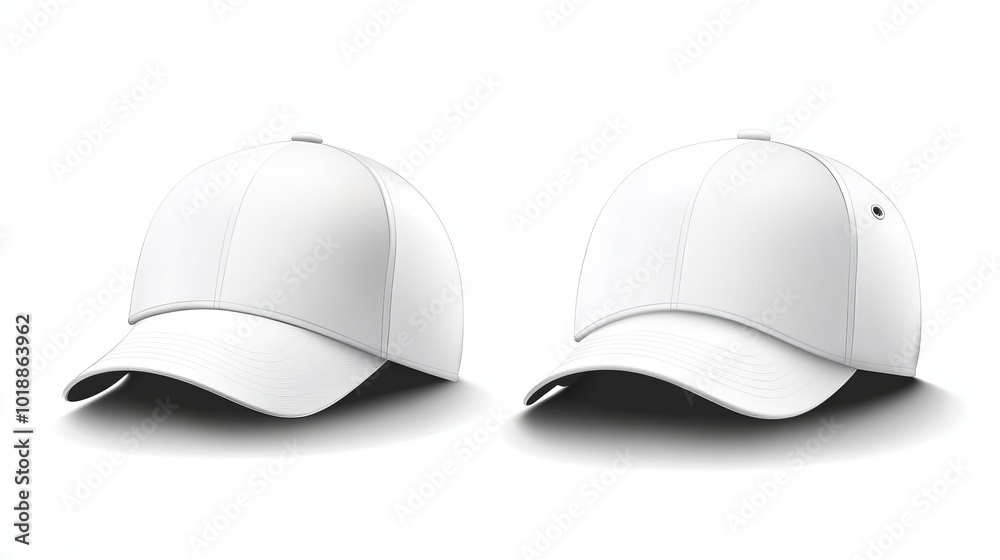 Isolated White Blank Baseball Cap Vector Mockup Template, Featuring Front and Side Design with Visor, 3D Realistic Headwear Fashion for Advertisement Identity and Customization.
Isolated White Blank Baseball Cap Vector Mockup Template, Featuring Front and Side Design with Visor, 3D Realistic Headwear Fashion for Advertisement Identity and Customization.
