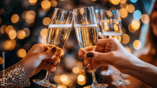 Champagne toast celebration during a glamorous evening event with sparkling a...