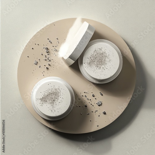 Minimalistic arrangement of cosmetic powders on textured surfaces with scatte...