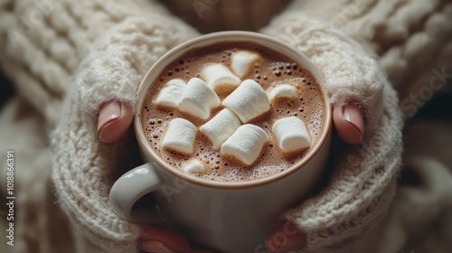 Warm cup of hot chocolate with marshmallows