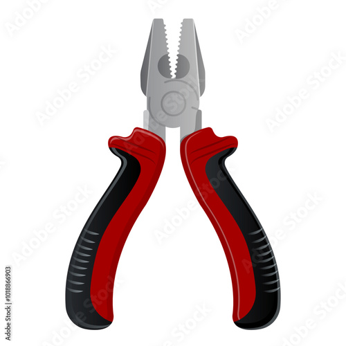 A pair of pliers with ergonomic red and black grips. Vector illustration
