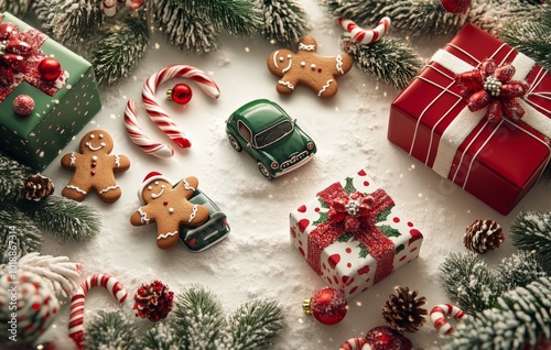Festive holiday arrangement featuring decorated gingerbread men and beautiful...