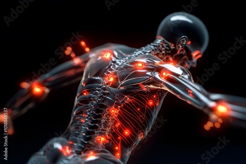 Human Body Pain Points: Detailed Medical Illustration of Joint Discomfort with X-Ray Effects