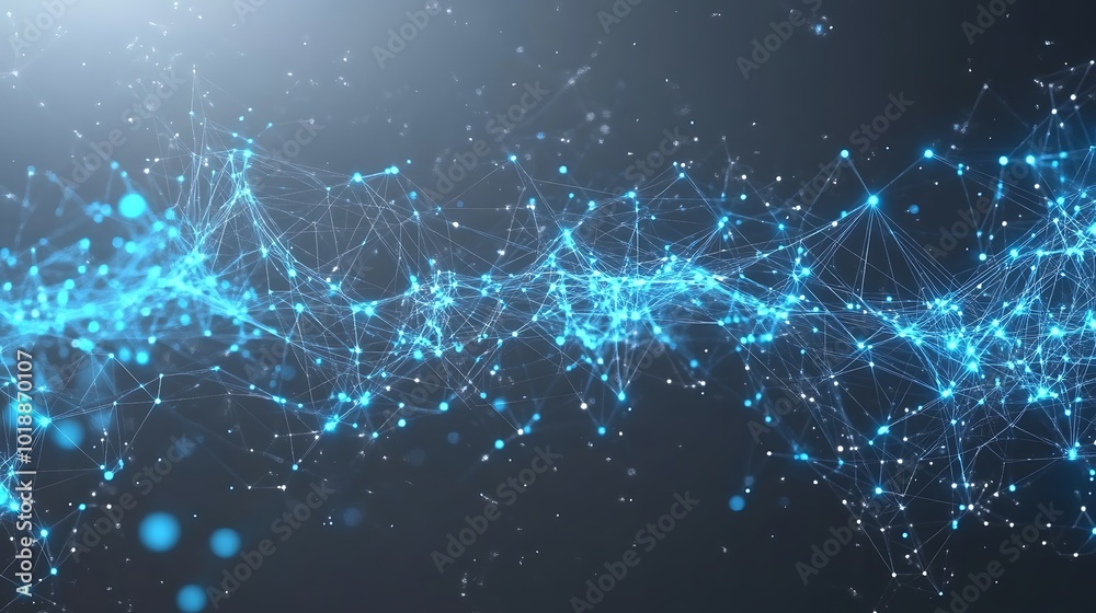 Abstract blue glowing network of lines and points on a dark background. Abstract blue glowing network of lines and points on a dark background.