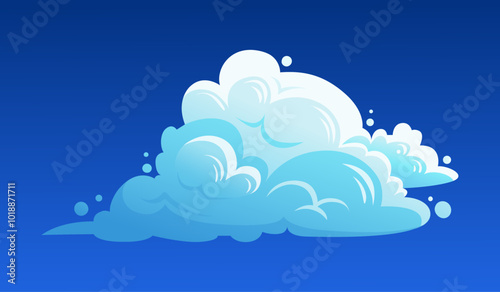 Fluffy soft cloud. Vector cumulus cloud illustration Isolated on blue sky background for banner design, flyer, cover, card, and website.