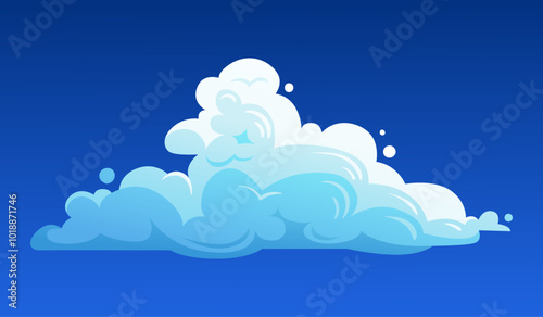 Fluffy soft cloud. Vector cumulus cloud illustration Isolated on blue sky background for banner design, flyer, cover, card, and website.