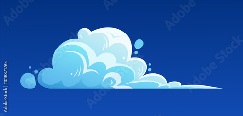 Fluffy soft cloud. Vector cumulus cloud illustration Isolated on blue sky background for banner design, flyer, cover, card, and website.