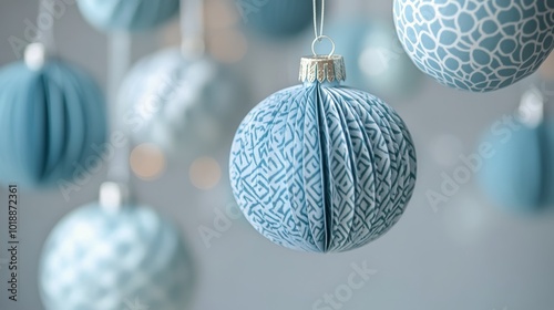 Decorative blue ornaments hanging elegantly, enhancing a festive atmosphere i...