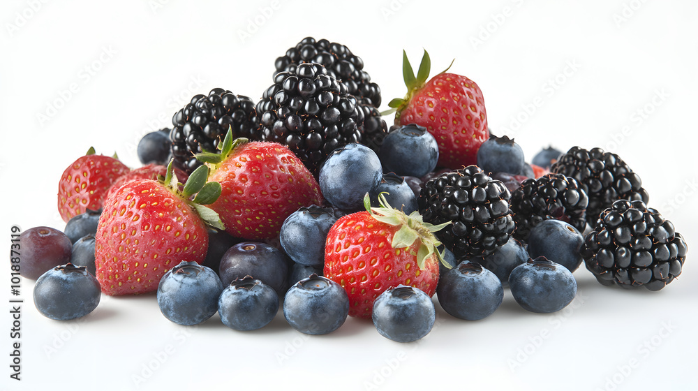 Elegant Scatter of Various Berries on Spotless White Background for Eye-Catching Wallpaper Elegant Scatter of Various Berries on Spotless White Background for Eye-Catching Wallpaper