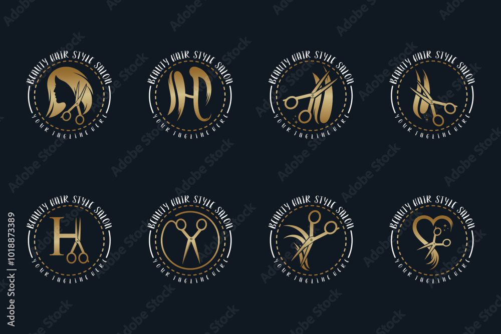 Naklejka premium Set hair salon logo design with scissor element creative concept Premium Vector