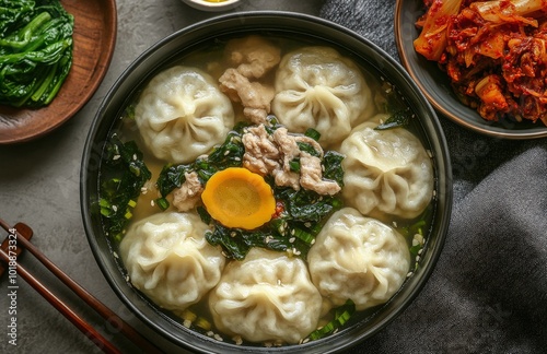 Nourishing dumpling soup with tender beef and vibrant vegetables served in a ...