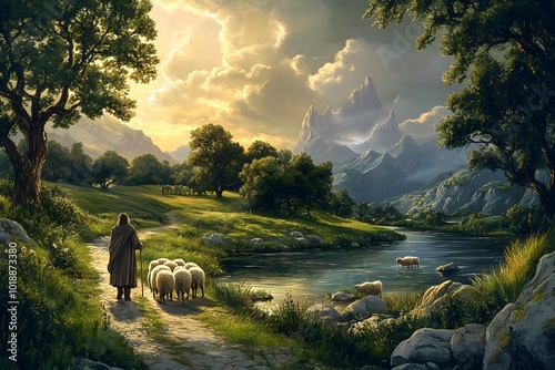 Judaism. The Lord is my shepherd; I shall not want (Psalm 23:1) photo