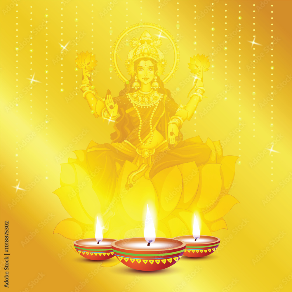 Vector illustration of a Beautiful Poster Or Banner With Goddess Maa Laxmi Of Indian Dhanteras Festival Background. Vector illustration of a Beautiful Poster Or Banner With Goddess Maa Laxmi Of Indian Dhanteras Festival Background.