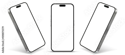 Realistic smartphone mockup. Mobile phone vector with isolated on white background. Device front view. 3D mobile phone with shadow. Realistic, high quality smart phone mockup for ui ux presentation.