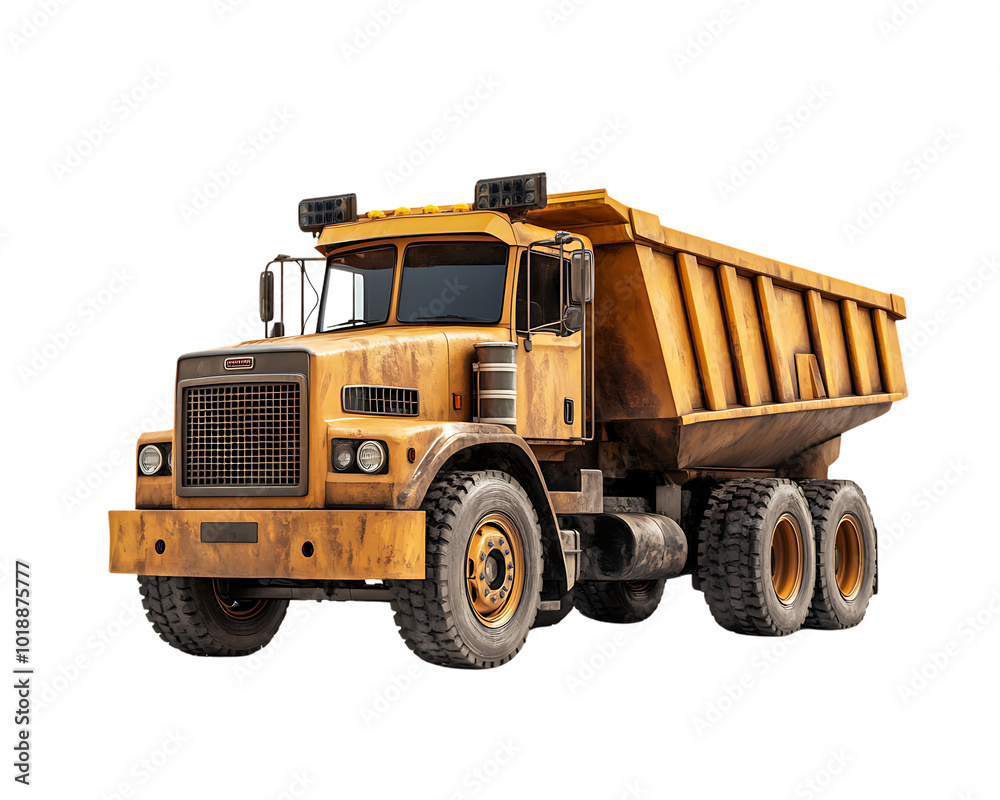 Heavy-duty dump truck with a yellow body, Transparent background. Heavy-duty dump truck with a yellow body, Transparent background.