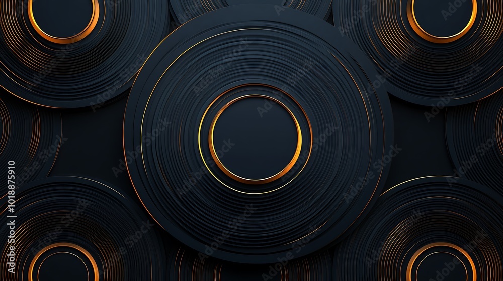 Abstract background with black and gold concentric circles. Abstract background with black and gold concentric circles.