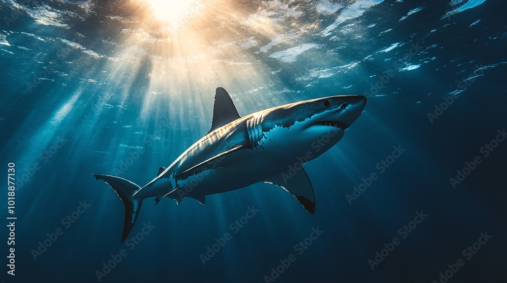 Obraz premium a great white shark in the ocean,documentary photography