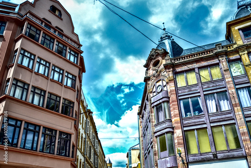 Metz, France - August 7th 2024 : View of beautiful old buildings in the Serpenoise street. photo