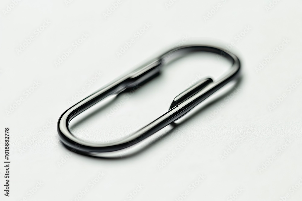 Macro view of black paper clip on white paper. with generative ai Macro view of black paper clip on white paper. with generative ai