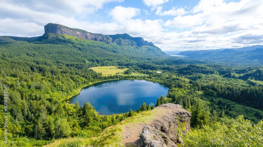 Fototapeta premium Scenic Mountain View Overlooking a Serene Lake