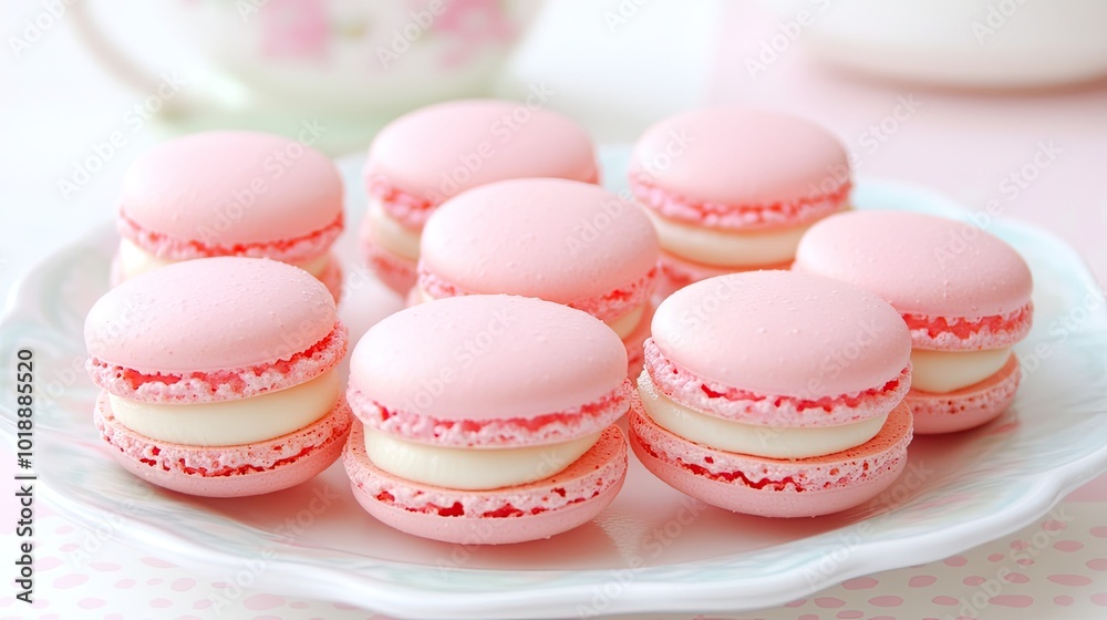 Delicious Pink Macarons on a Decorative Plate