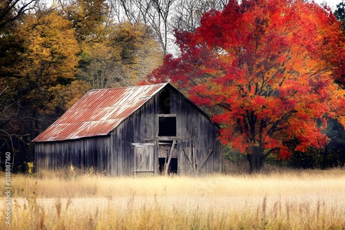 Historic rural barn in autumn