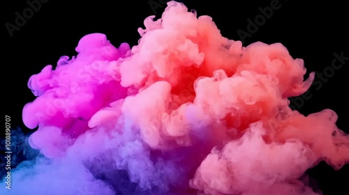 A vibrant display of pink and purple smoke against a black background.