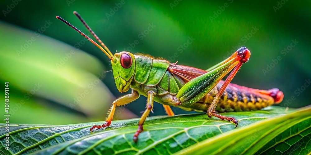 Leafcutter Grasshopper on Green Leaf Showing Unique Cutting Behavior in Natural Habitat Leafcutter Grasshopper on Green Leaf Showing Unique Cutting Behavior in Natural Habitat