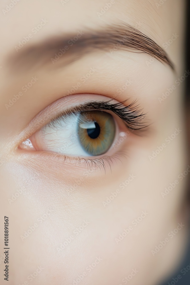 Obraz premium Focused image of a single eye, emphasizing the cool blue and green hues in its iris.