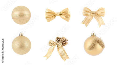 Elegant Collection of Gold Christmas Balls and Bows for Festive Decor Generative AI