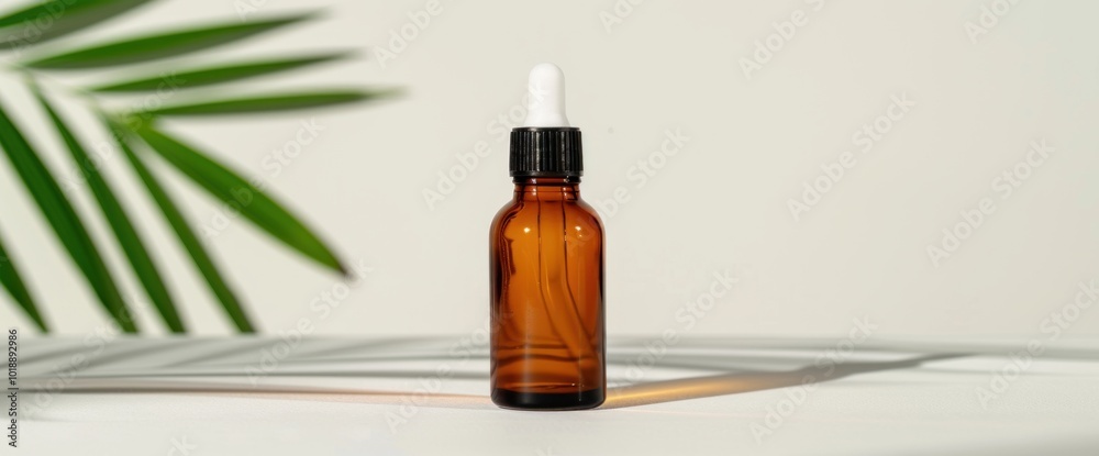 Essential Oil Dropper Bottle on Minimalist Background for Natural Health and Beauty Essential Oil Dropper Bottle on Minimalist Background for Natural Health and Beauty