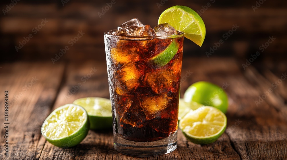 Cuba Libre cocktail with a splash of lime Cuba Libre cocktail with a splash of lime