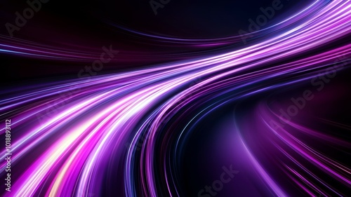 A vibrant display of flowing light trails in shades of purple and pink against a dark background, exemplifying modern abstract art