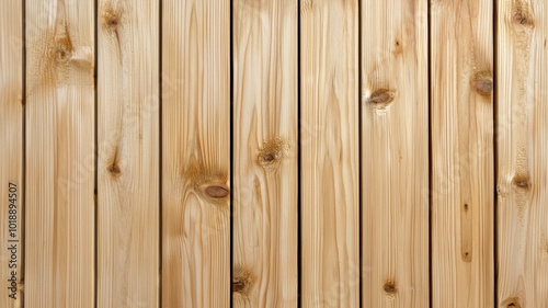 Natural light creates a warm atmosphere on a smooth wooden wall in a rustic setting, showcasing the unique grain patterns and knots of the pine boards that add character to the space