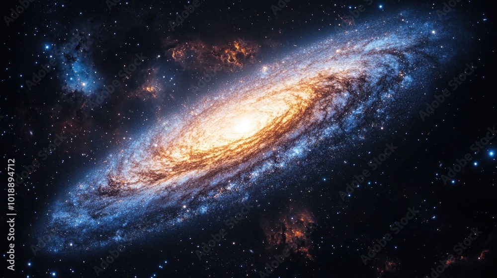 A stunning view of a spiral galaxy in the vastness of space, with swirling arms of gas and dust illuminated by stars. A stunning view of a spiral galaxy in the vastness of space, with swirling arms of gas and dust illuminated by stars.
