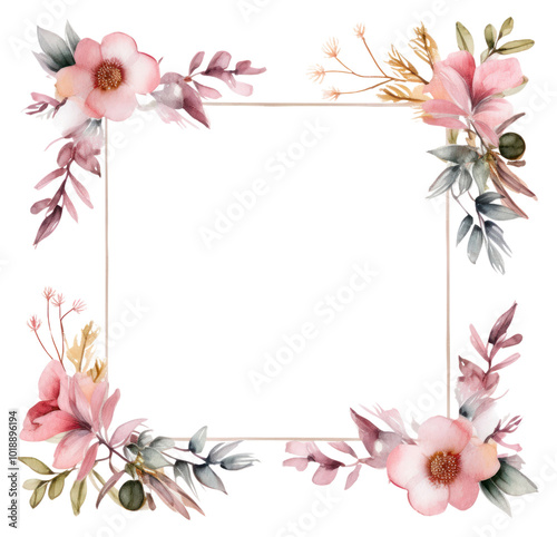 PNG Little minimal little flower square border in watercolor style frame plant white background.