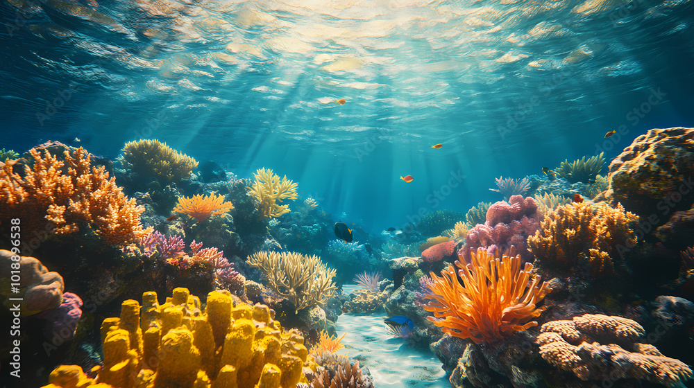 Fototapeta premium Tropical coral reef. Coral Reef Lagoon. Illustration
