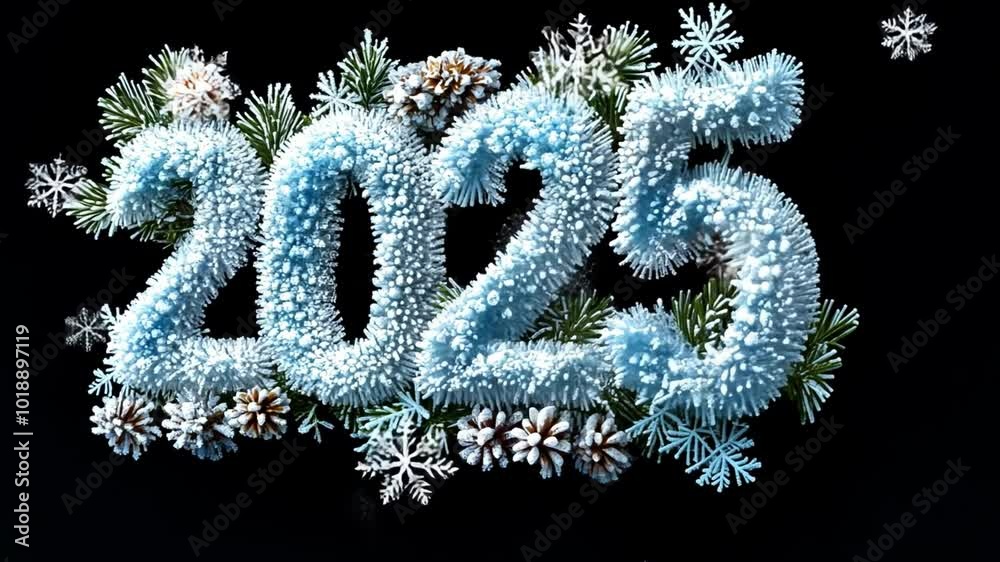 Festive winter decoration with snow-covered numbers celebrating the New Year 2025 Festive winter decoration with snow-covered numbers celebrating the New Year 2025