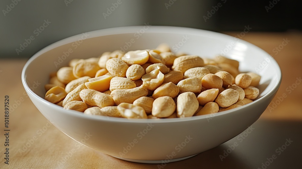 A close-up shot of roasted peanuts in a white bowl, emphasizing their golden-brown color and smooth surface. A close-up shot of roasted peanuts in a white bowl, emphasizing their golden-brown color and smooth surface.
