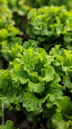 Vibrant green lettuce thriving in a sunny outdoor farm setting with healthy leaves